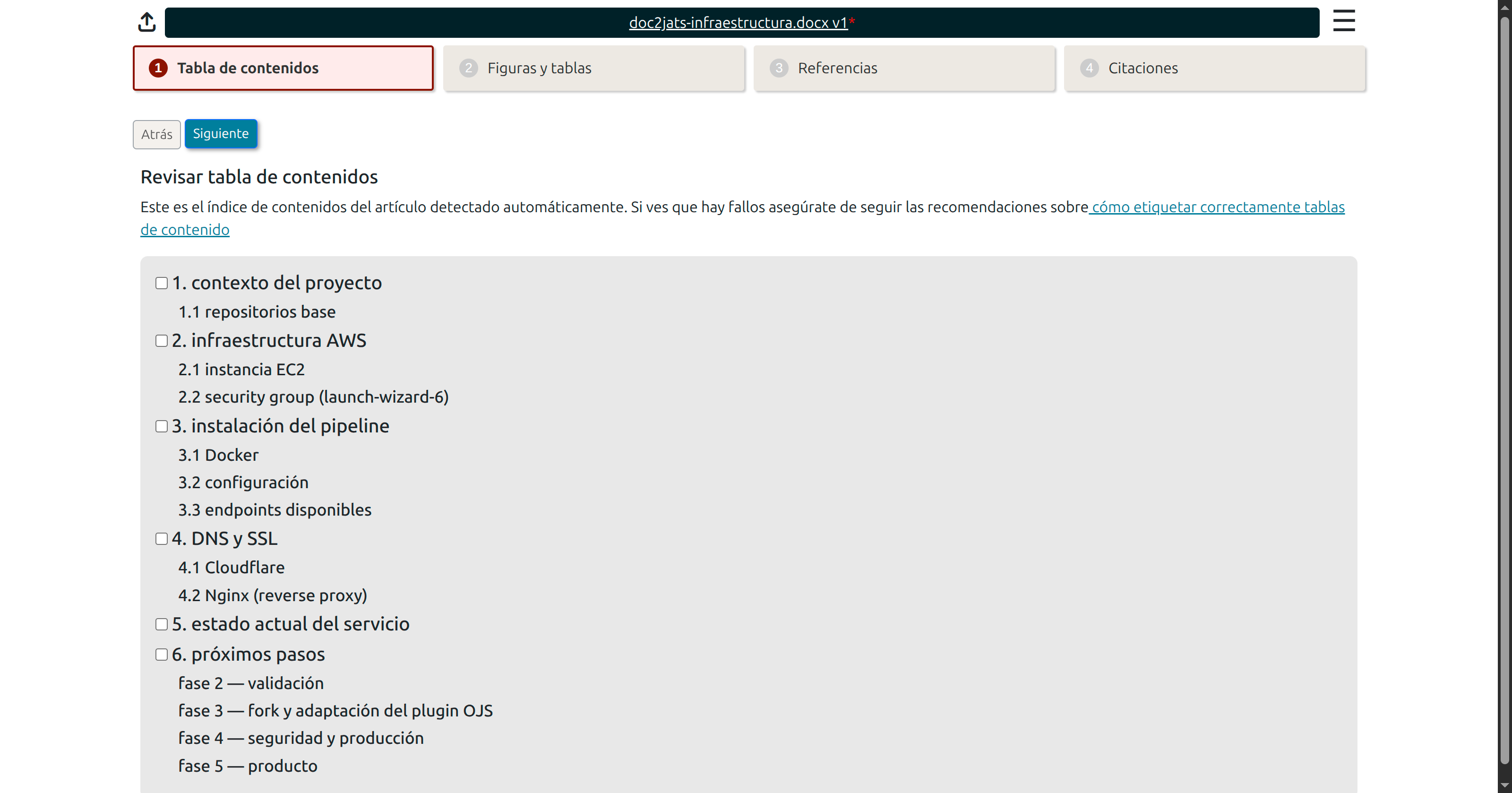 Step 1 — table of contents review