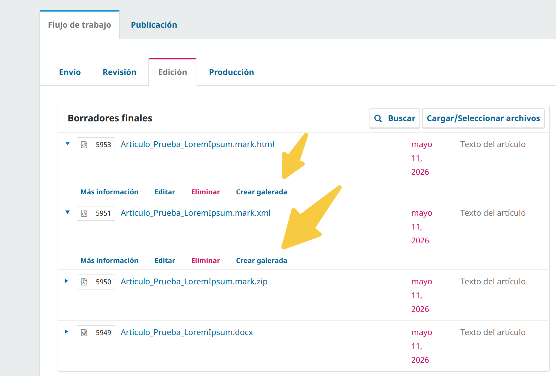 Create galley for XML or HTML